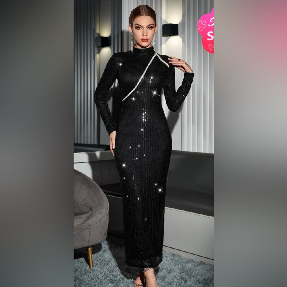 Black long sequin dress